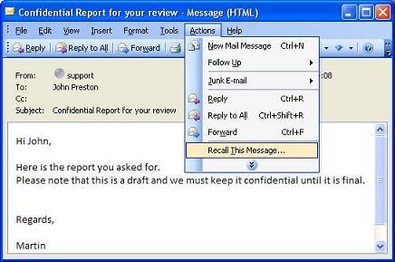 outlook 2003 recall message