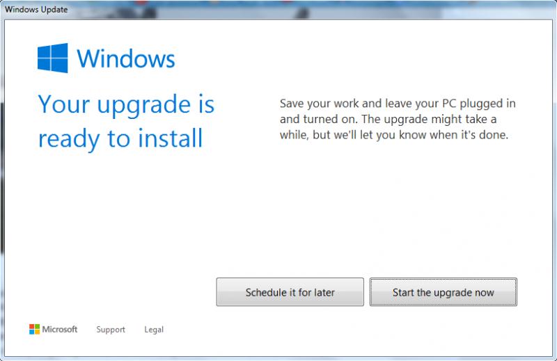 Запуск обновления системы до Windows 10 