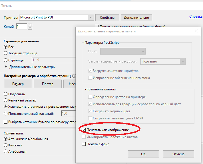 Как сохранить пдф для печати. Дополнительные параметры печати. Ошибка при печати. Галка "печатать данные покупателя". Adobe Acrobat размер страницы.