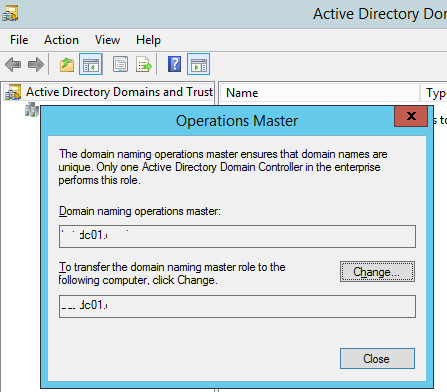 Active Directory Domains and Trusts - перенос FSMO роли Domain naming master