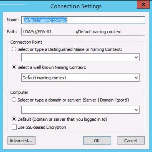 ADSIEdit connect Default Naming Context