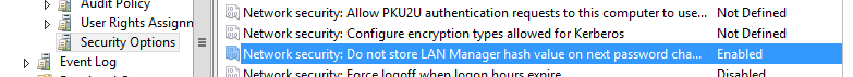 Network security: Do mot store Lan Manager hash value on next password change