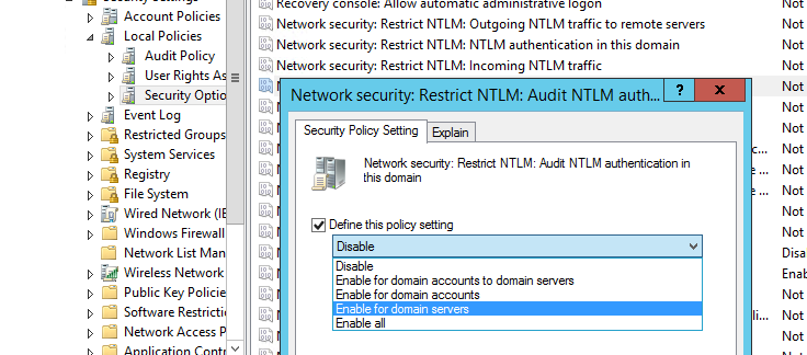 Network Security: Restrict NTLM: NTLM authentication in this domain