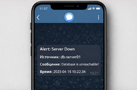 Конфигурация уведомления Telegram в интерфейсе Graylog с указанием Bot Token, Chat ID и шаблона сообщения