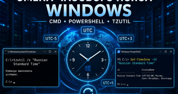 Изменение часового пояса в Windows через командную строку CMD и PowerShell