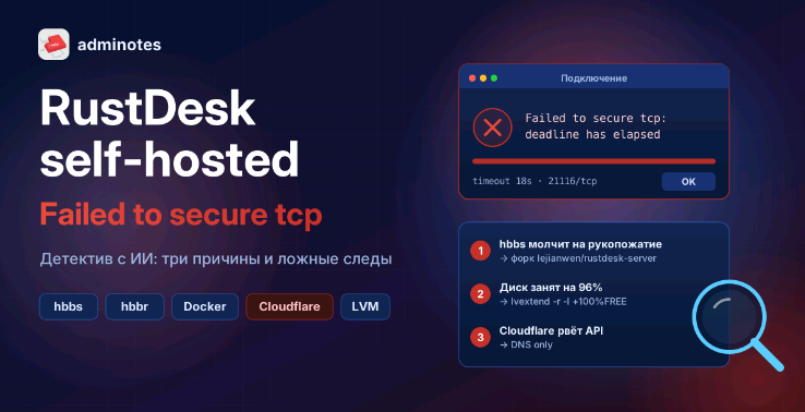 Ошибка RustDesk Failed to secure tcp и сервер hbbs/hbbr в Docker